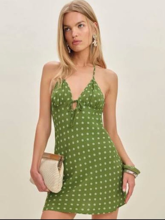 Reformation Dresses & Skirts - Reformation Fiora Dress Salad Dot Green Polka Dot Halter XS